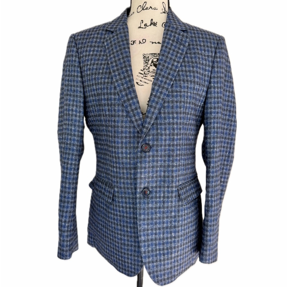 Akademiks Blazer Multi Gingham Checkered Navy Sport Coat Brioni Style Academia